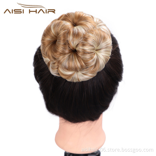 Aisi Hair Synthetic Fiber Plastic Comb Hair Extension Curly Claw On Ponytail 9 Flowers Blonde Chignon Bun Hairpieces For Women
